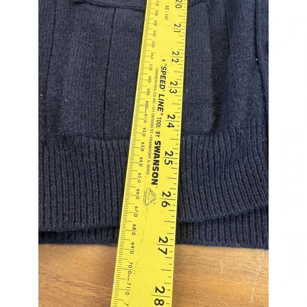VTG Nordstrom L Lambswool Button Up Cardigan Sweater Navy Grandpacore Damage
